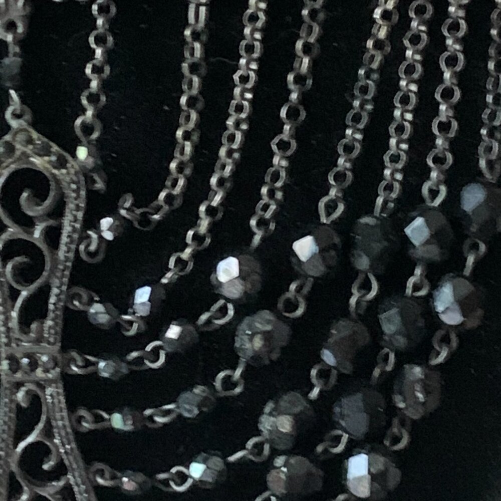 Statement Victorian Gothic Black Acrylic, Glass Bead Choker Necklace - Picture 4 of 7